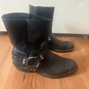 Black Leather Harness Boots